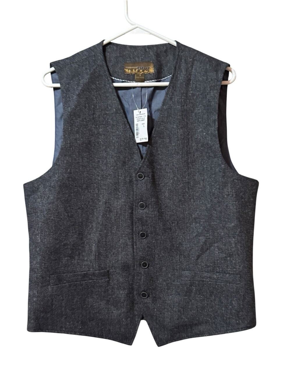 Pronto Uomo Blue Men Vest Large Wool Blend Button Down Formal Professional VTG